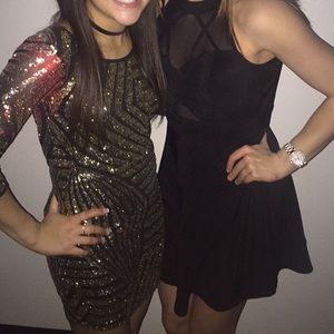 Black Fit and Flare Dress with Mesh cutouts